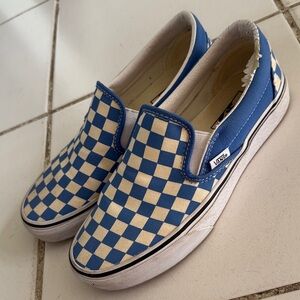Vans Blue and Cream Checkered Loafers